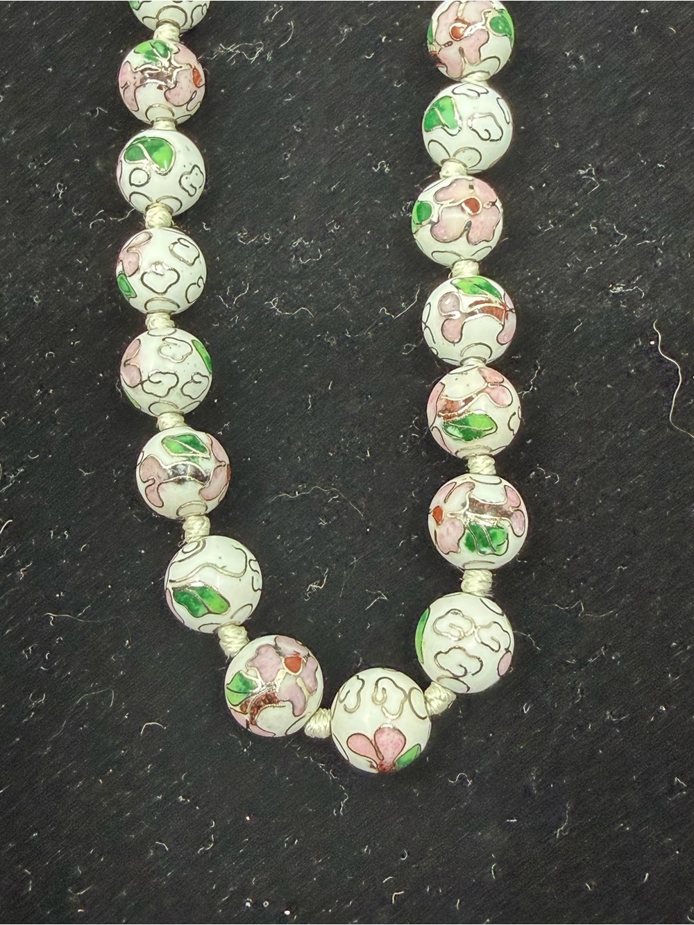 Cloisonné enamel bead necklace 18” & 2pr matching earrings - Picture 2 of 8